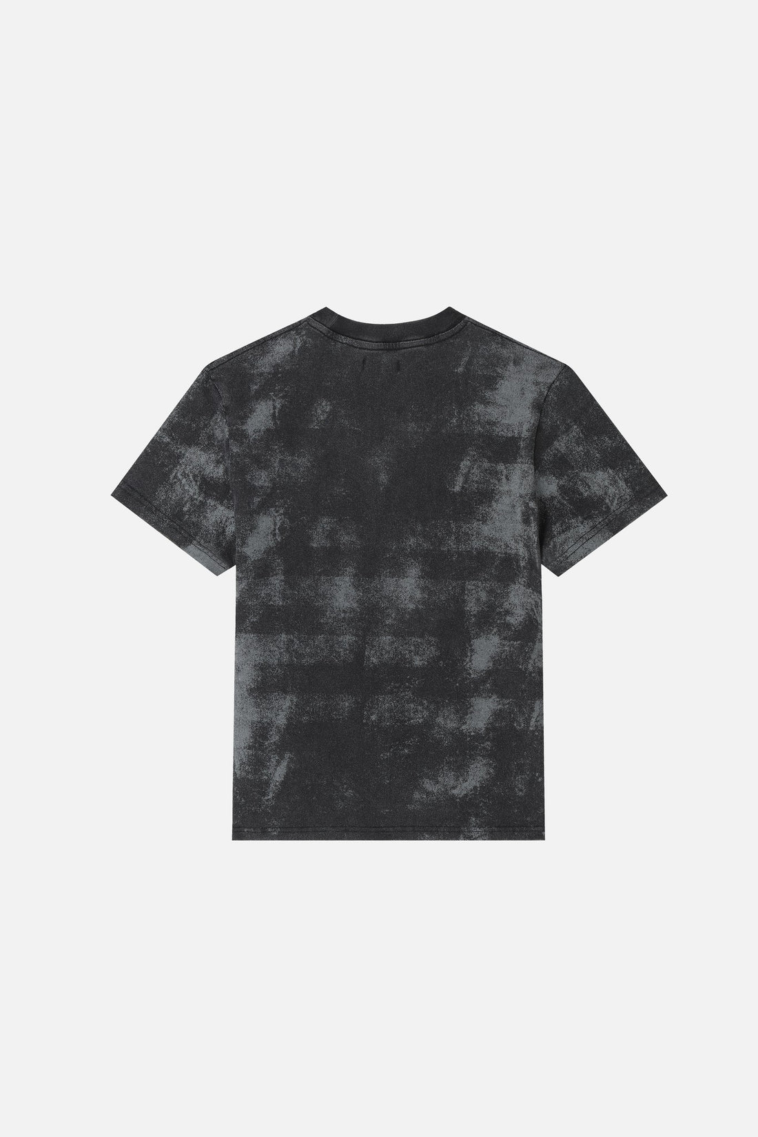 Back of the washed black Midnight Tee laid flat, plain tie-dye style wash