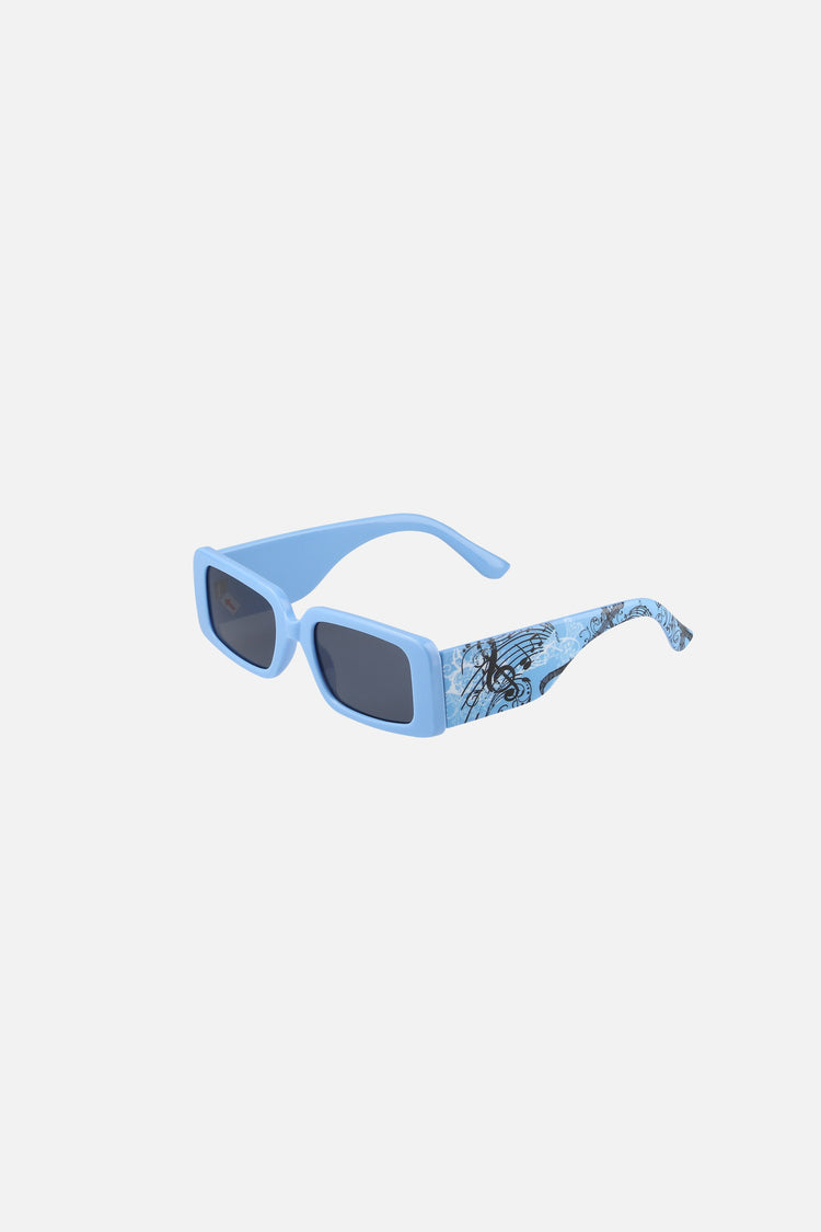 Blue Note Glasses, angled view of the music note print on the arm