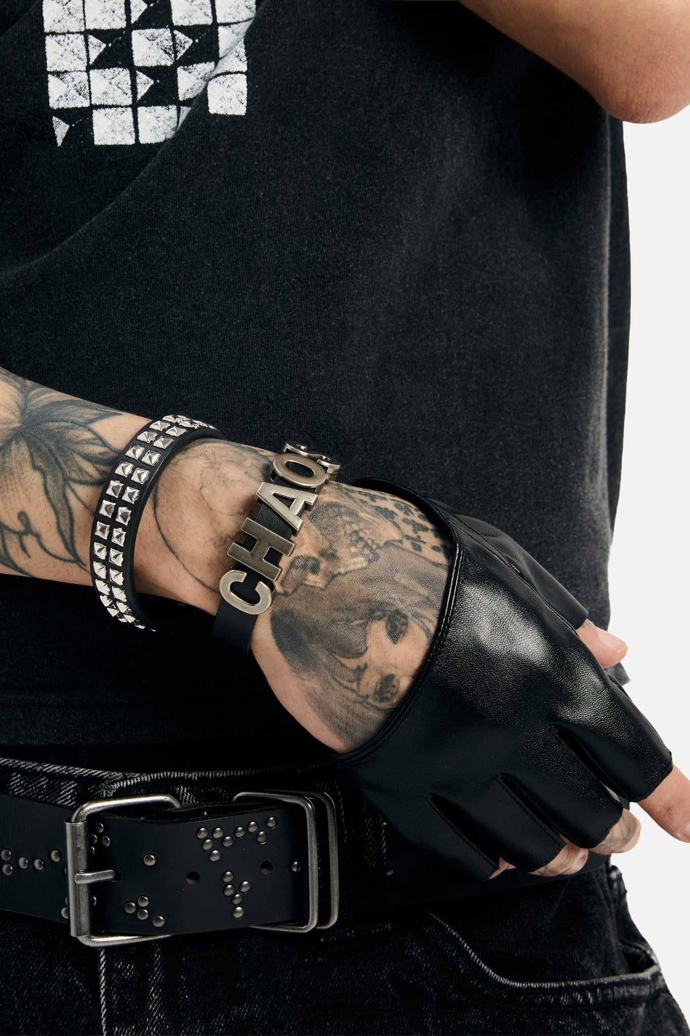 Pyramid Studded Faux Leather Bracelet