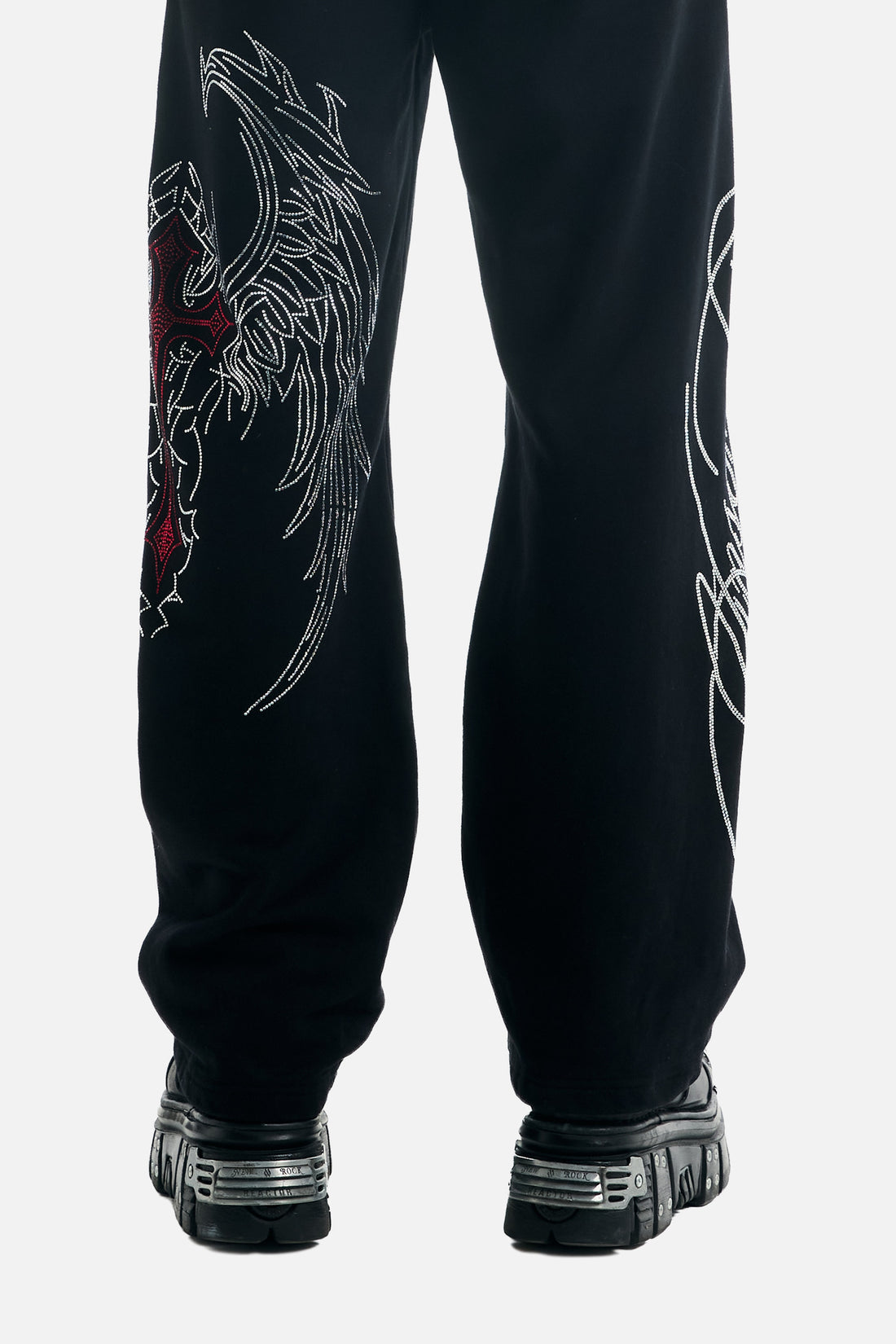 Back view of the Red Cross Baggy Sweats legs showing wing and script graphics