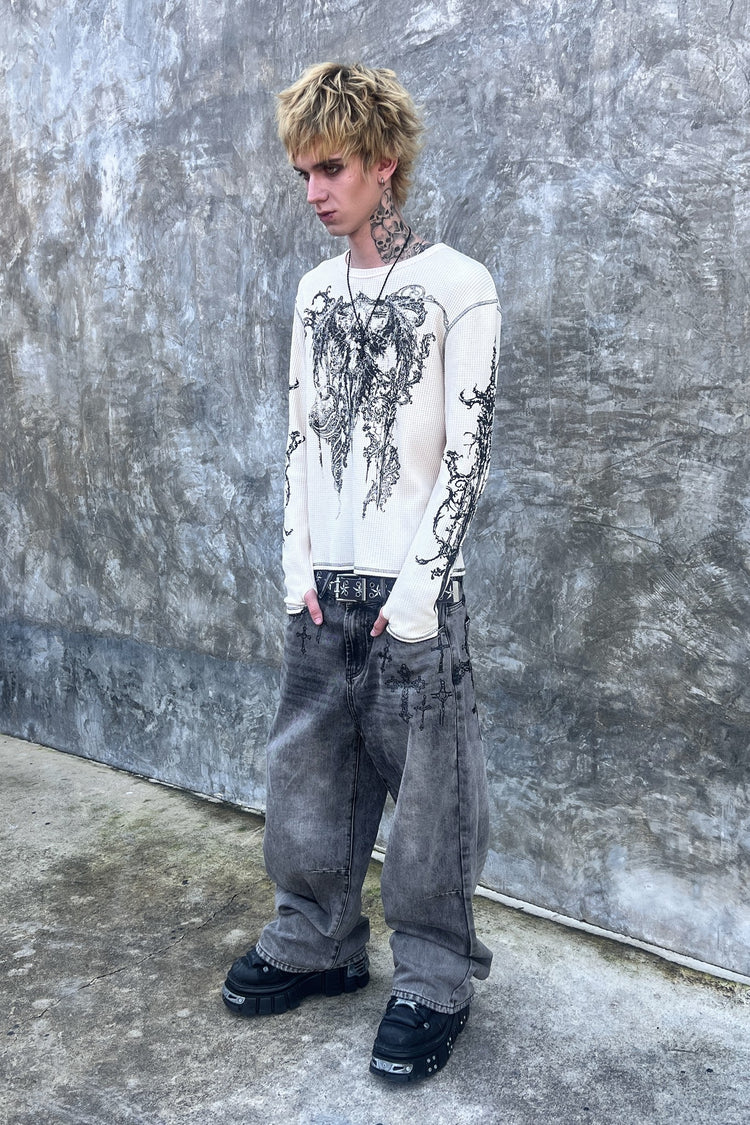 Angel Thermal L/S with Cross Outlaw Denim, worn against a concrete wall