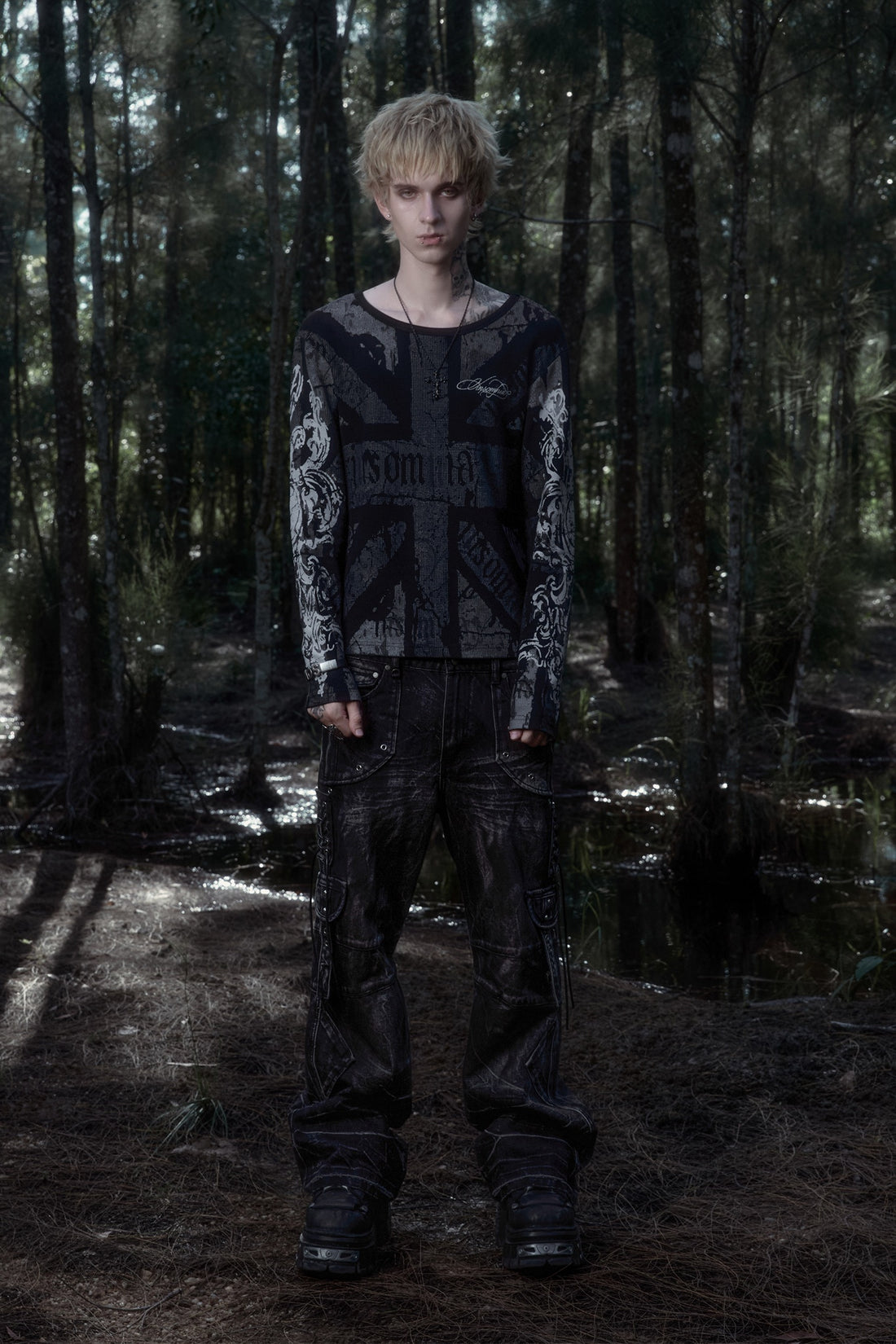 Union Jack Thermal L/S with Utility Rogue Denim in a forest
