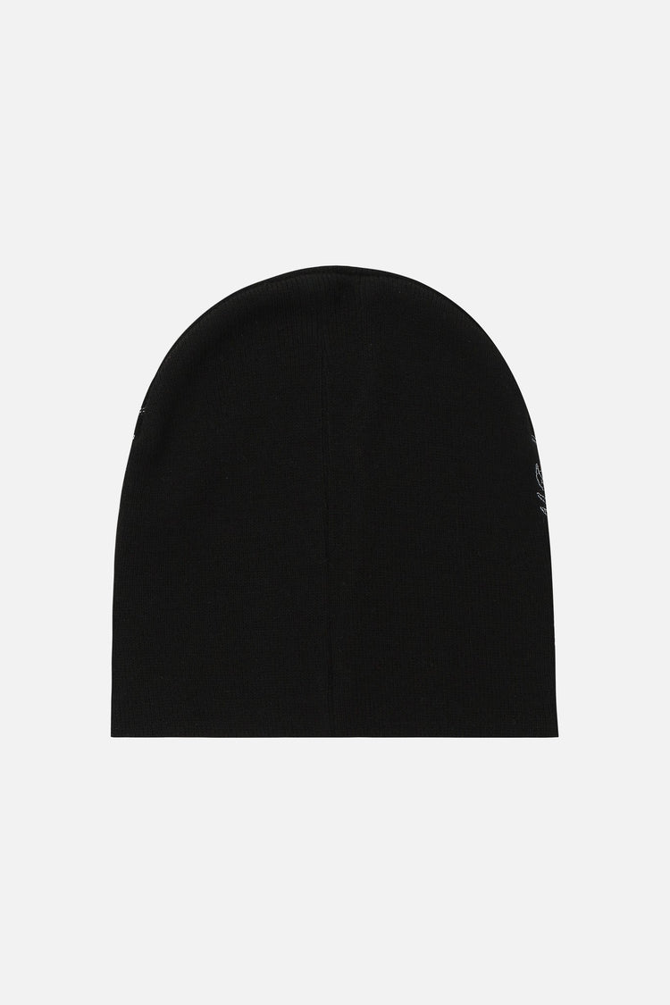 Back of the black Silent Beanie, plain black knit