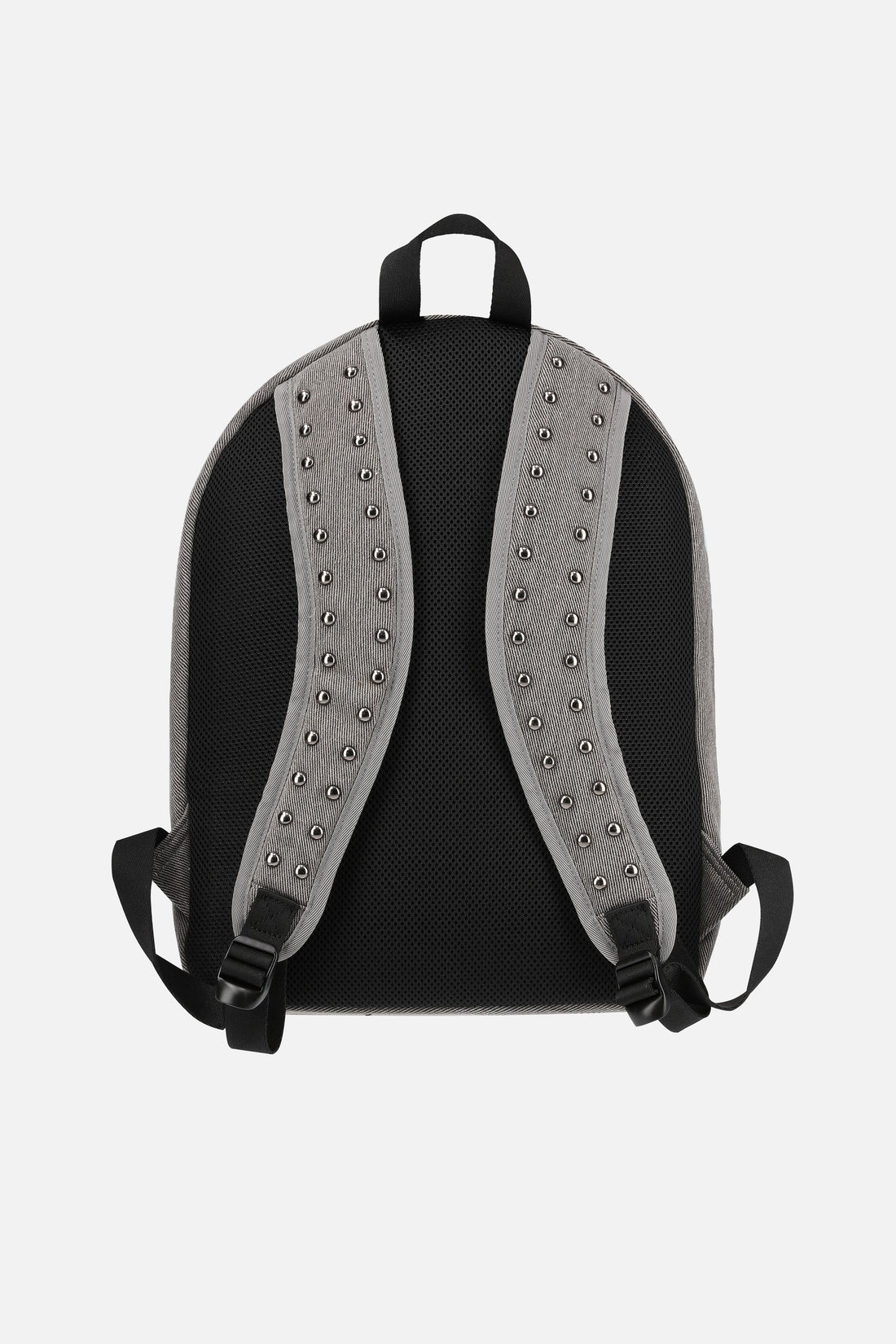 Back of the Studded Flag Backpack showing studded shoulder straps and black panel