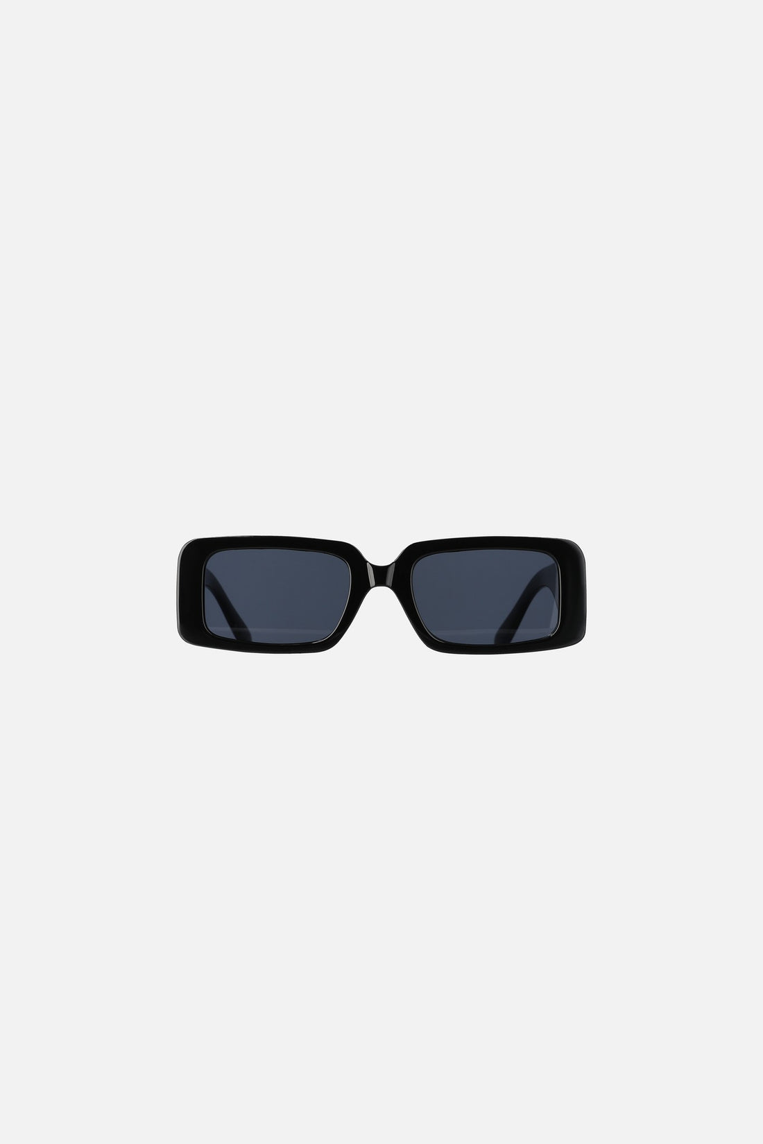 Front view of the black rectangular Thorns Metal Sunglasses with dark lenses
