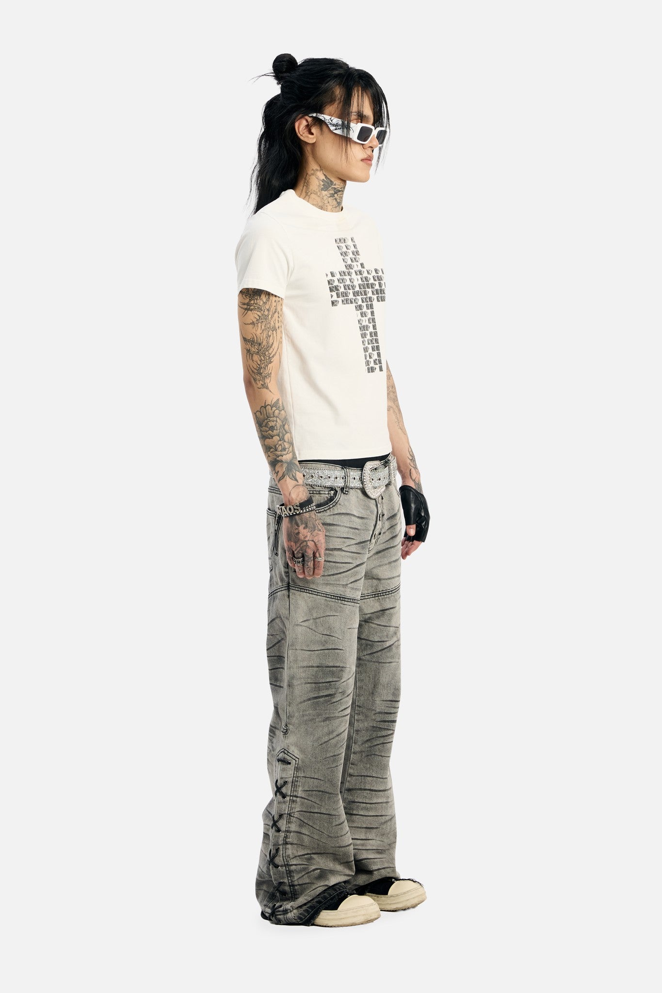 White Pyramid Stud Cropped Tee