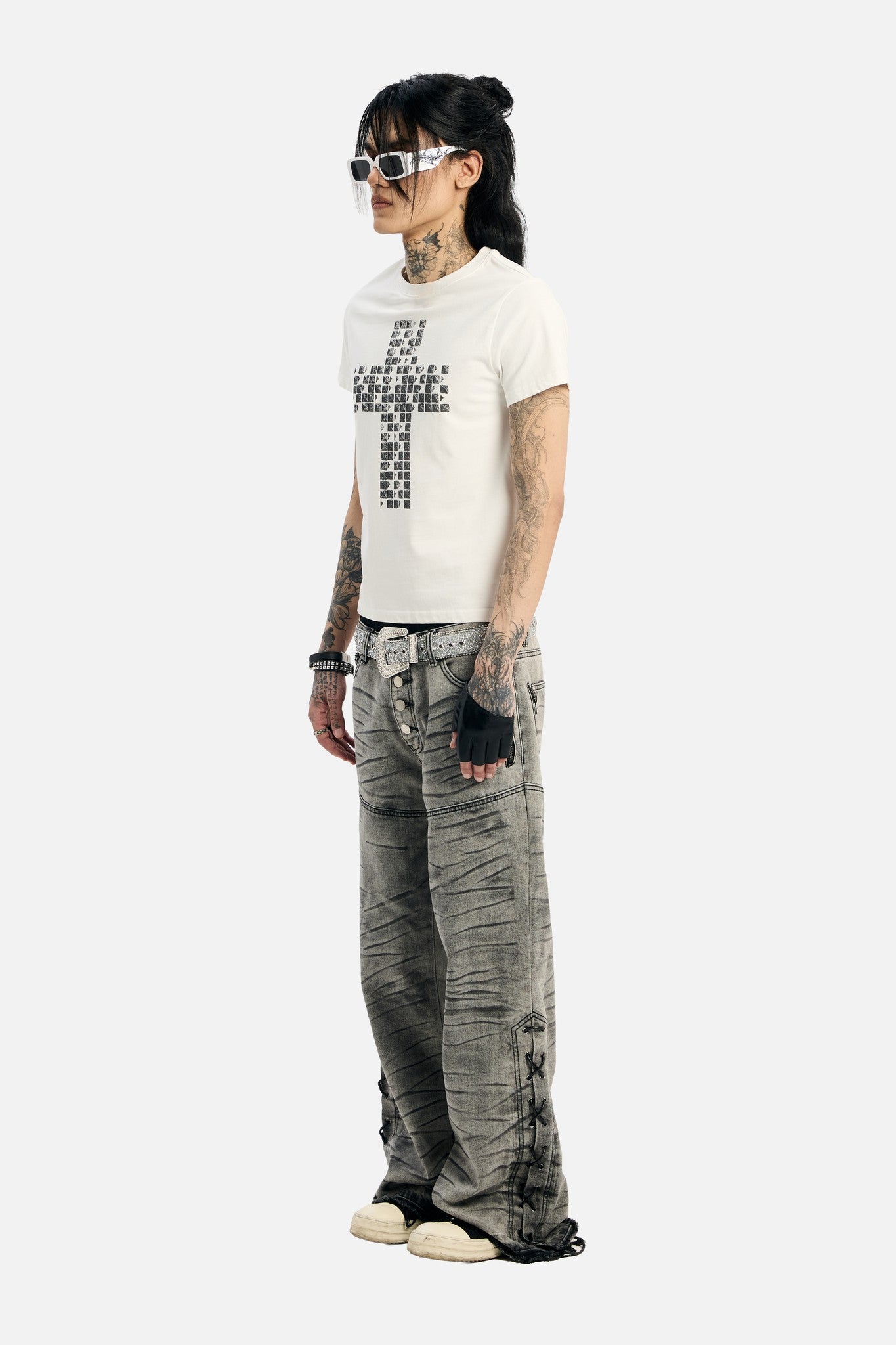 White Pyramid Stud Cropped Tee