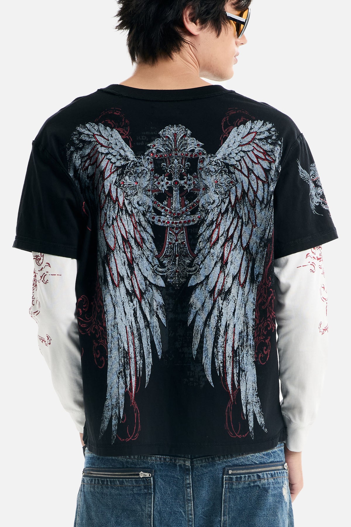 Winged Cross Rhinestone 2FER