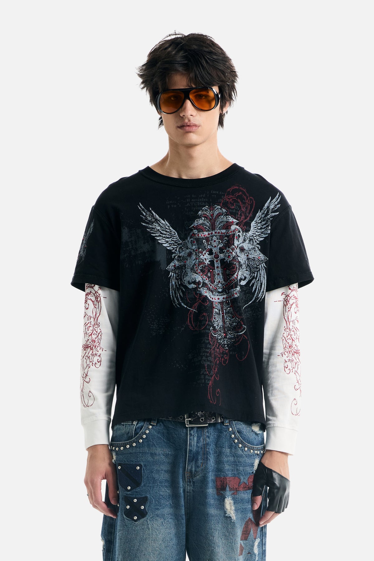 Winged Cross Rhinestone 2FER