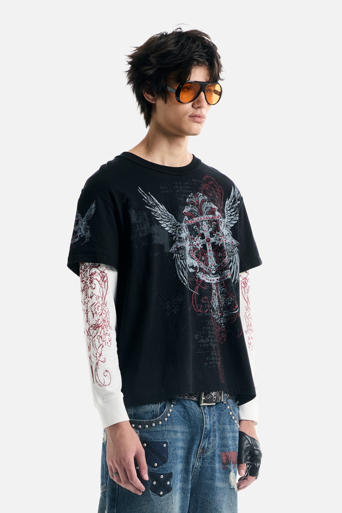 Winged Cross Rhinestone 2FER