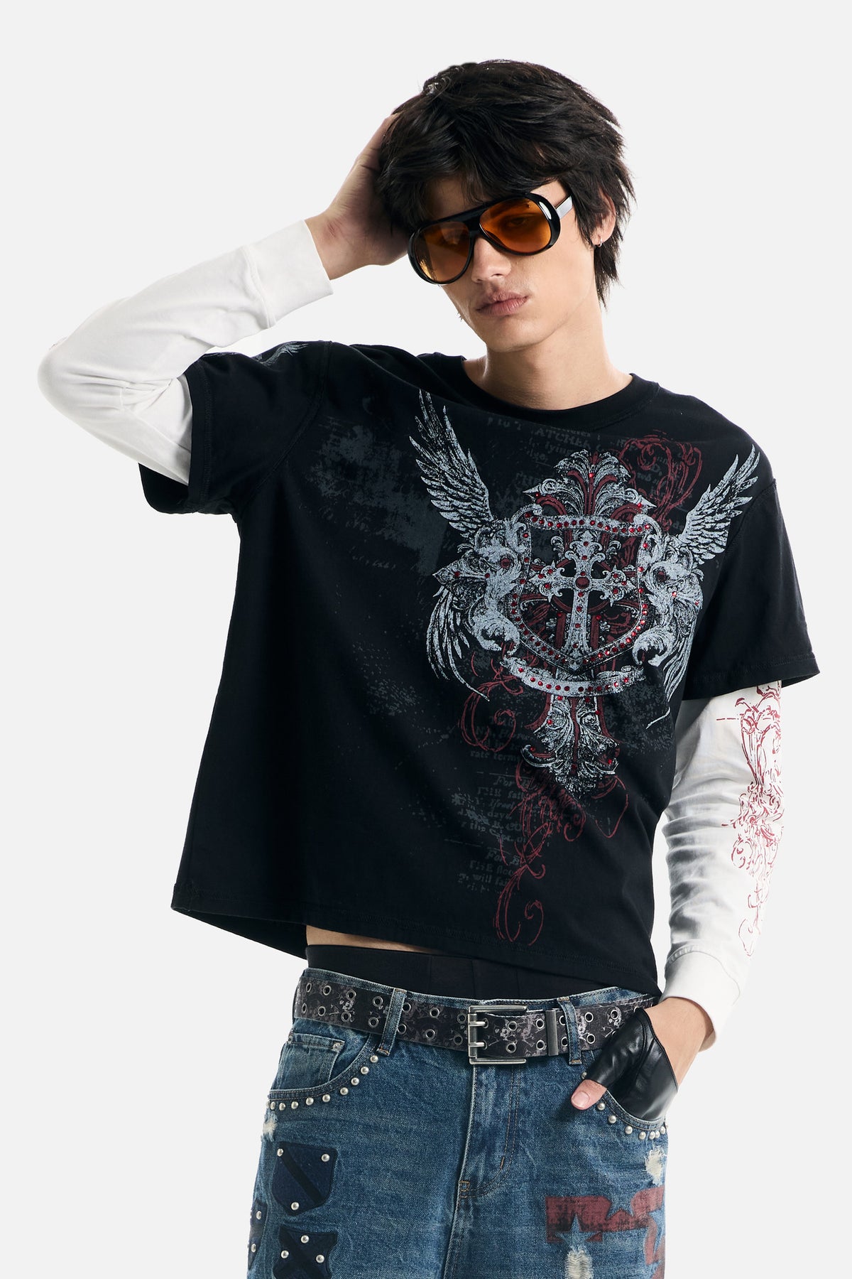 Winged Cross Rhinestone 2FER
